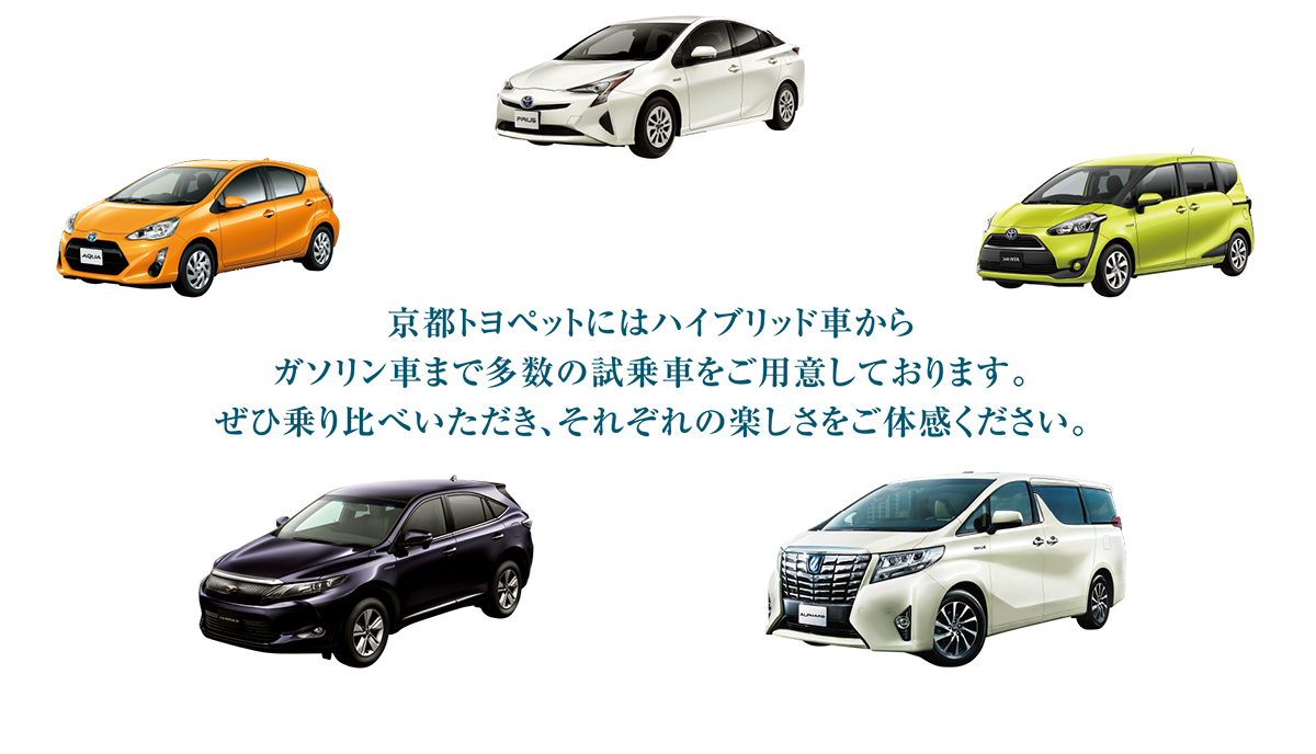 京都トヨペットでは多数の試乗車をご用意しております。