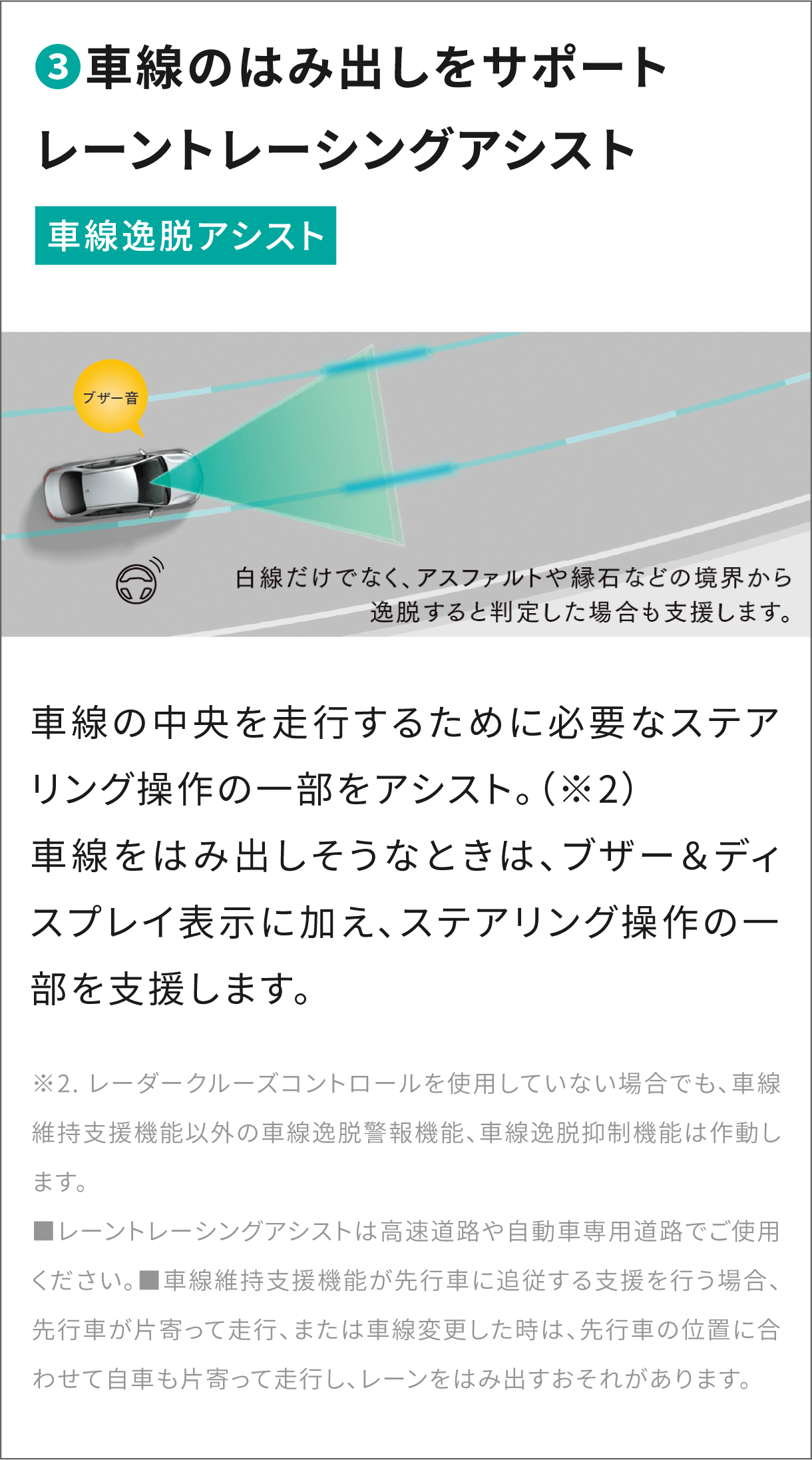 車線のはみ出しをサポート レーントレーシングアシスト