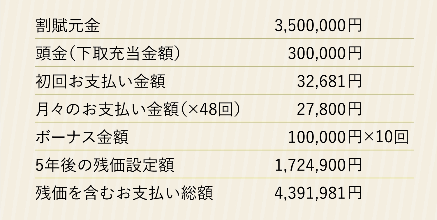 残価を含むお支払い総額	4,391,981円