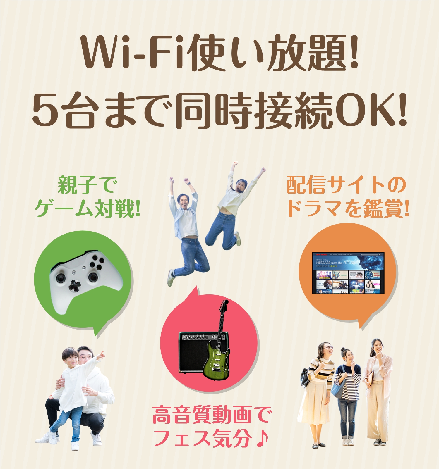 Wi-Fi使い放題!5台まで同時接続OK!