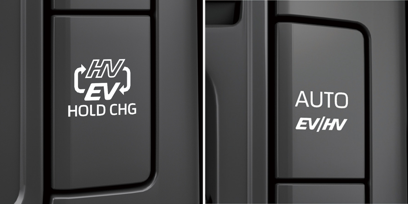 EV/HV モード切替スイッチ（左）AUTO EV／HVモードスイッチ（右）