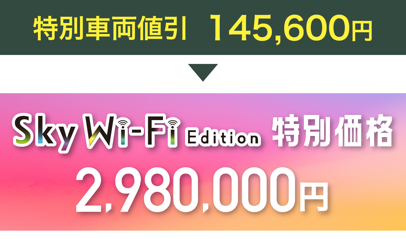 特別車輌価格 145,600円　Sky Wi-Fi Edition 特別価格 2,980,000円