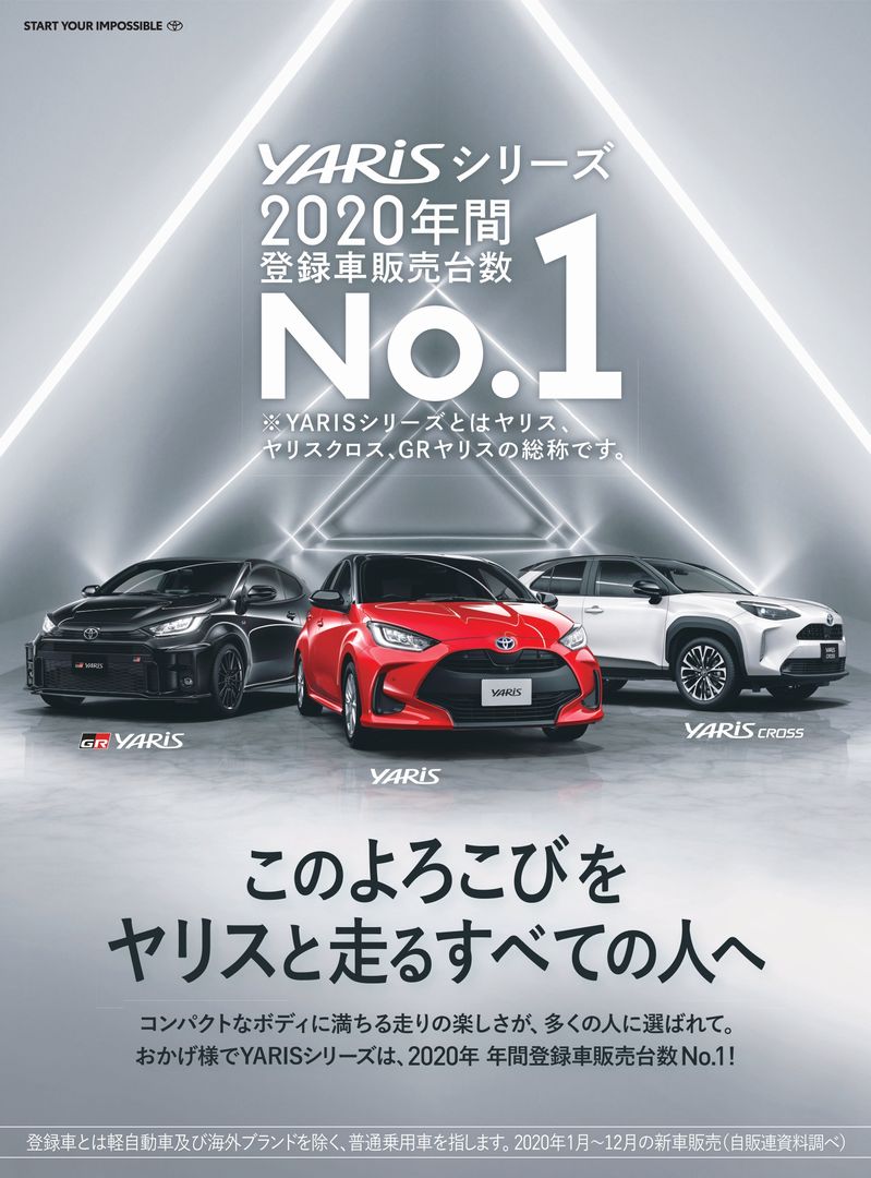ヤリスシリーズ2020年年間登録車販売台数No.1